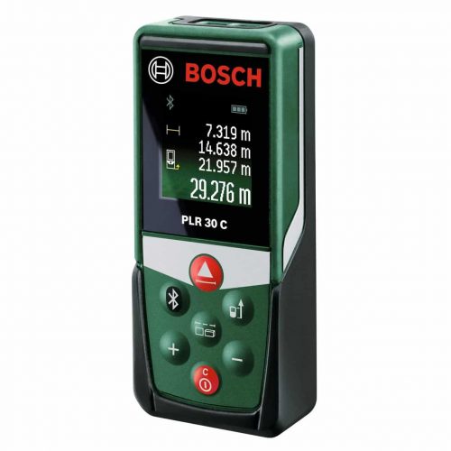 Télémètre laser PLR 30 C de Bosch (mesure précise de la distance jusqu'à 30 mètres, connectivité Bluetooth, fonctions de mesure)