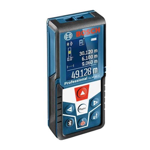 Bosch Professional télémètre laser GLM 50 C (transfert de données par Bluetooth, inclinomètre 360°, portée : 0,05 – 50 m ; Carton : télémètre laser Bosch GLM 50 C, 2 piles 1,5 V, housse de protection)